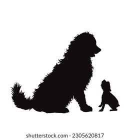 Vector silhouette of couple of dogs on white background. Symbol of pet.