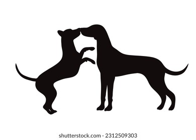 Vector silhouette of couple of dogs on white background. Symbol of pet.