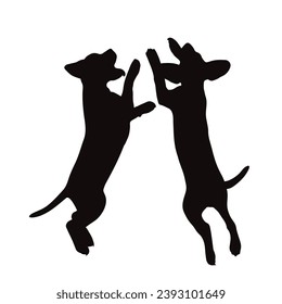 Vector silhouette of couple of dogs on white background. Symbol of pet and friendship.
