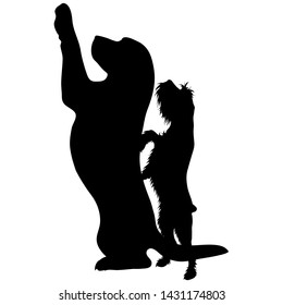 Vector silhouette of couple of dogs. Symbol of animal friends on white background.