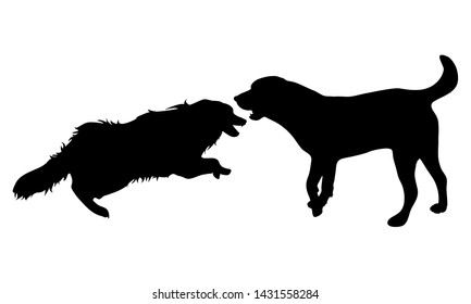 Vector silhouette of couple of dogs. Symbol of animal friends on white background.