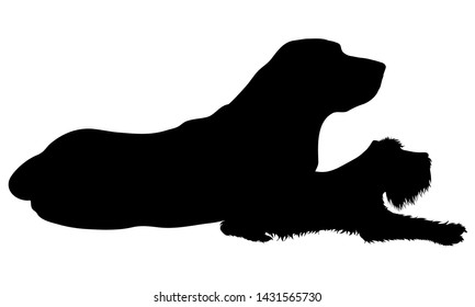 Vector silhouette of couple of dogs. Symbol of animal friends on white background.