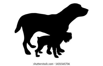 Vector silhouette of couple of dogs. Symbol of animal friends on white background.