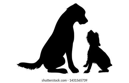 Vector silhouette of couple of dogs. Symbol of animal friends on white background.