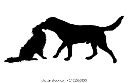Vector silhouette of couple of dogs. Symbol of animal friends on white background.
