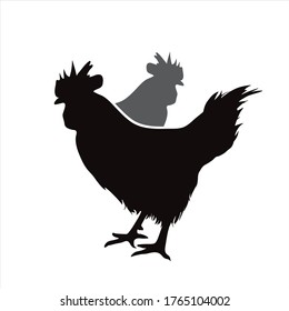 Silueta vectorial de un par de gallinas. Símbolo de animal de granja.