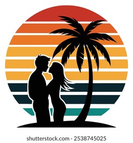 Vector Silhouette couple kissing Vintage