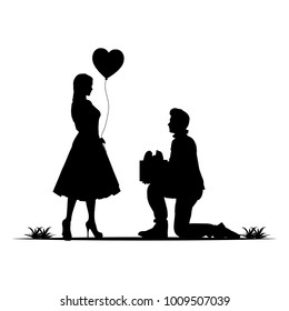 Vector silhouette of a couple in love. Happy Valentines illustration