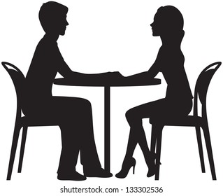 Vector silhouette of couple in love on a date in the cafe