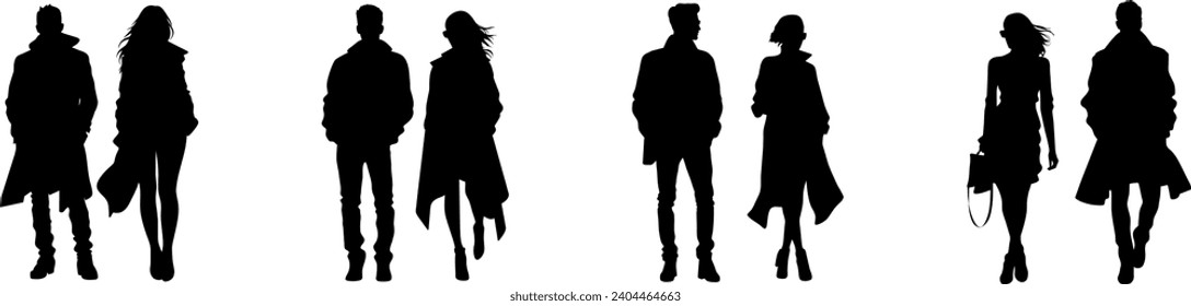 Vektor Silhouette Paar Mann und Frau in Liebe schwarz auf weißem Hintergrund.