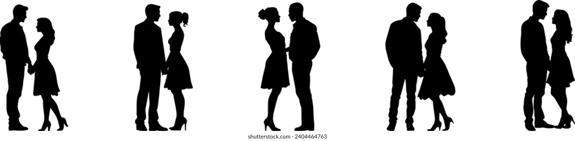 Vector silhouette couple man and woman in love black on white background.