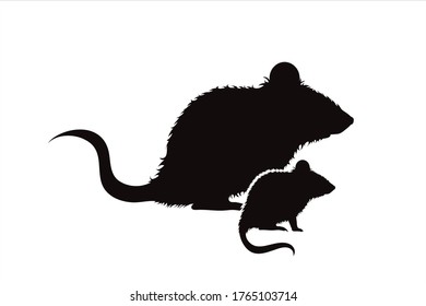 Vector silhouette of couple of mouse. Symbol of rodent.