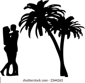 Vector Silhouette of a Couple on a Beach Vacation