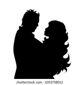 Vector silhouette of couple on white background.