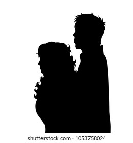 Vector silhouette of couple on white background.