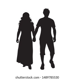 Vector silhouette of couple on white background. Symbol of pair, walk, wife, husband, friend.