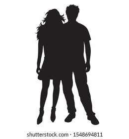 Vector silhouette of couple on white background. Symbol of pair, husband, wife., love, date, man, woman.