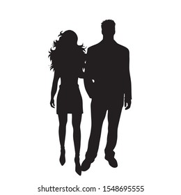 Vector silhouette of couple on white background. Symbol of pair, husband, wife., love, date, man, woman.