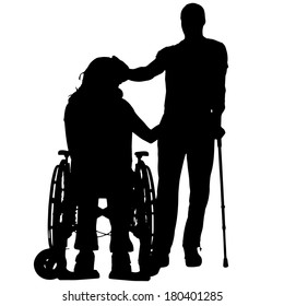 Vector silhouette of couple on white background.