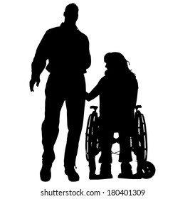 Vector silhouette of couple on white background.