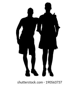 Vector silhouette of a couple on a white background.