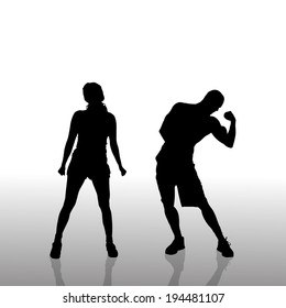 Vector silhouette of a couple on a white background.