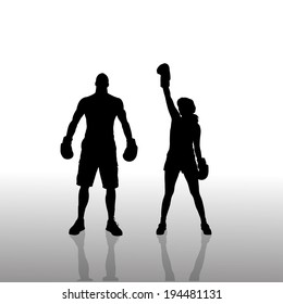 Vector silhouette of a couple on a white background.