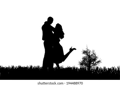 Vector silhouette of couple on a white background.