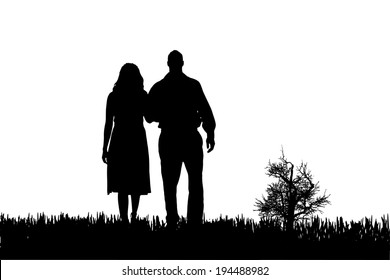 Vector silhouette of couple on a white background.
