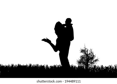 Vector silhouette of couple on a white background.