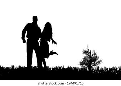 Vector silhouette of couple on a white background.