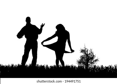 Vector silhouette of couple on a white background.