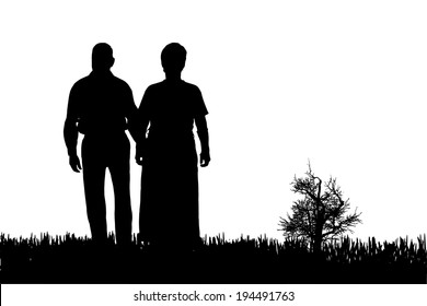 Vector silhouette of couple on a white background.