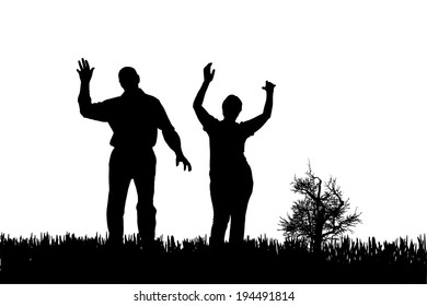 Vector silhouette of couple on a white background.