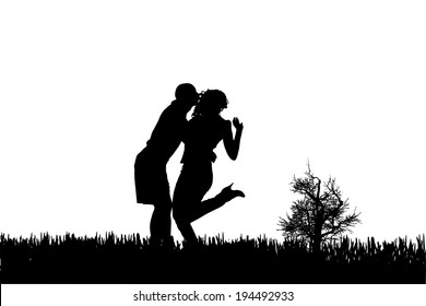Vector silhouette of couple on a white background.