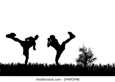 Vector silhouette of couple on a white background.