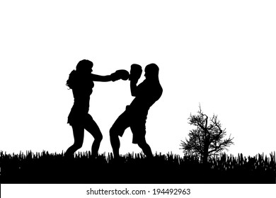 Vector silhouette of couple on a white background.