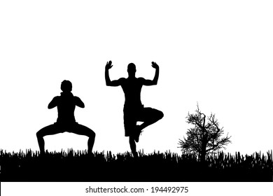 Vector silhouette of couple on a white background.