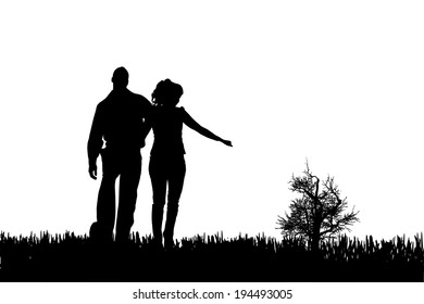 Vector silhouette of couple on a white background.