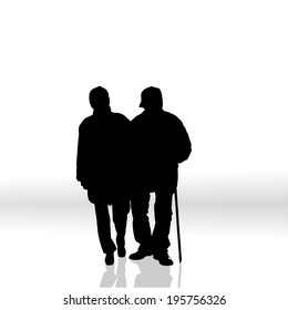Vector silhouette of couple on a white background.