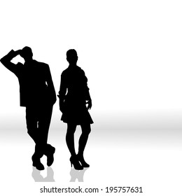 Vector silhouette of couple on a white background.