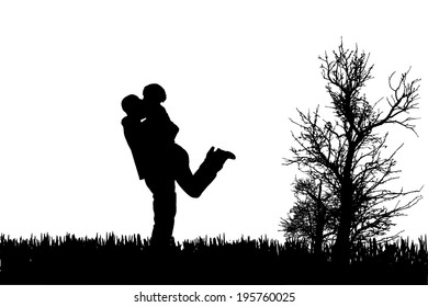 Vector silhouette of couple on a white background.