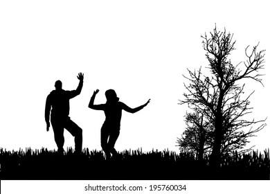 Vector silhouette of couple on a white background.