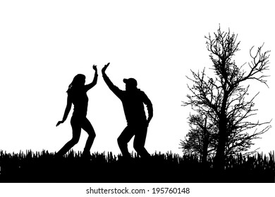 Vector silhouette of couple on a white background.