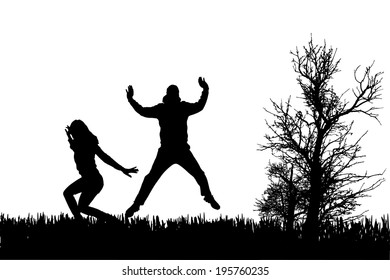 Vector silhouette of couple on a white background.