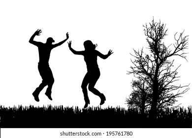 Vector silhouette of couple on a white background.