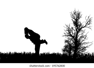 Vector silhouette of couple on a white background.