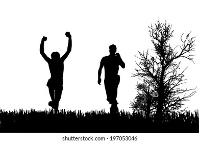 Vector silhouette of couple on a white background.