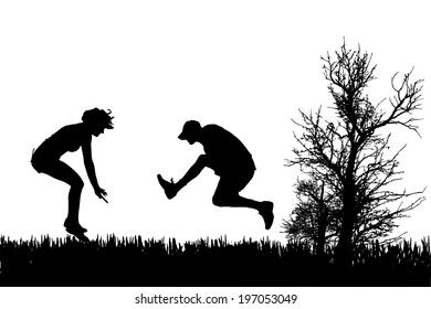 Vector silhouette of couple on a white background.