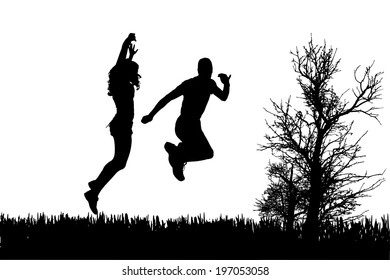 Vector silhouette of couple on a white background.